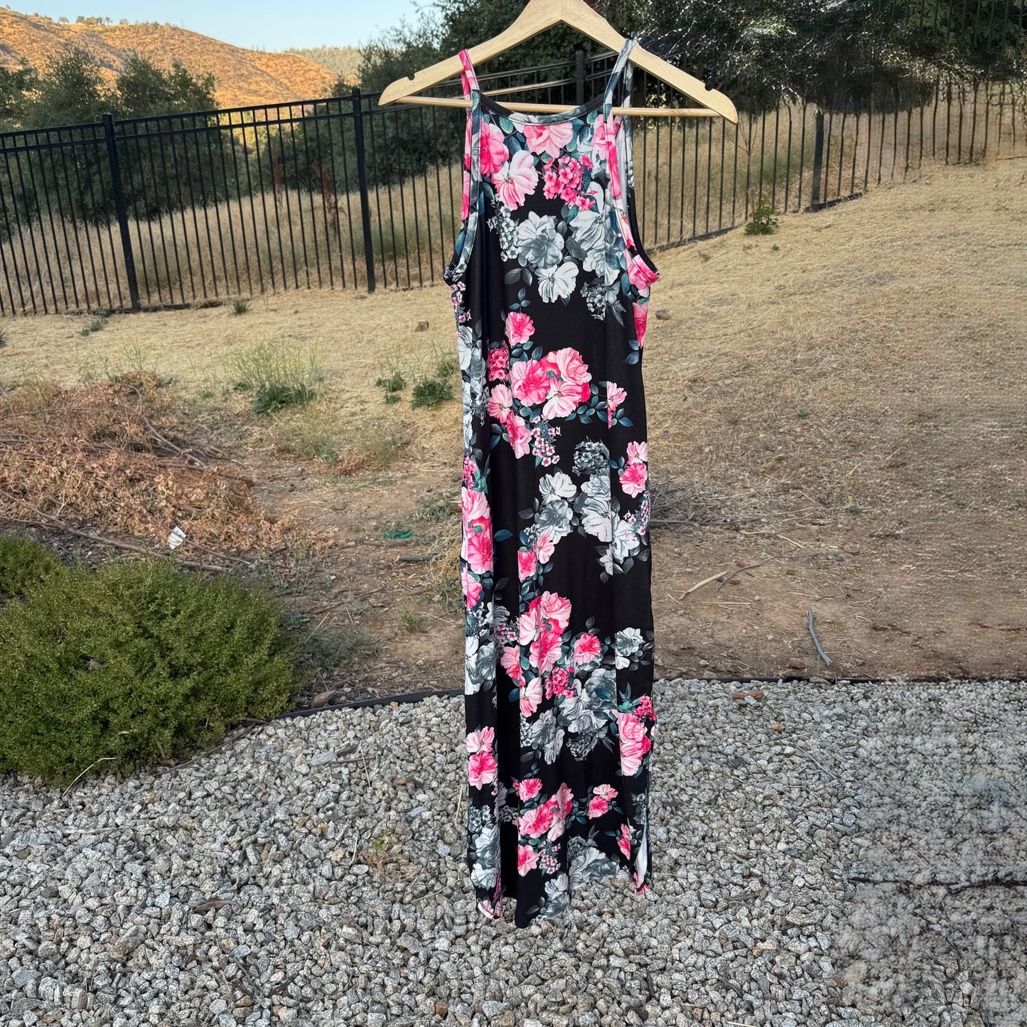 Black & Pink Floral Maxi Dress