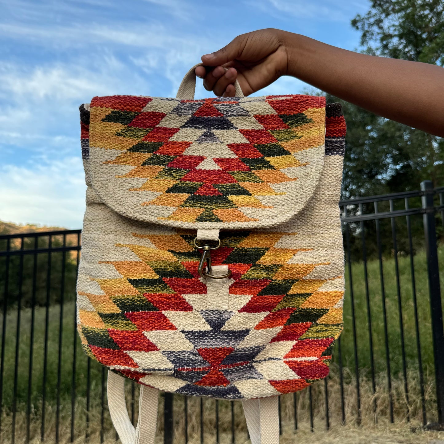 Tan & Multicolored Aztec Backpack