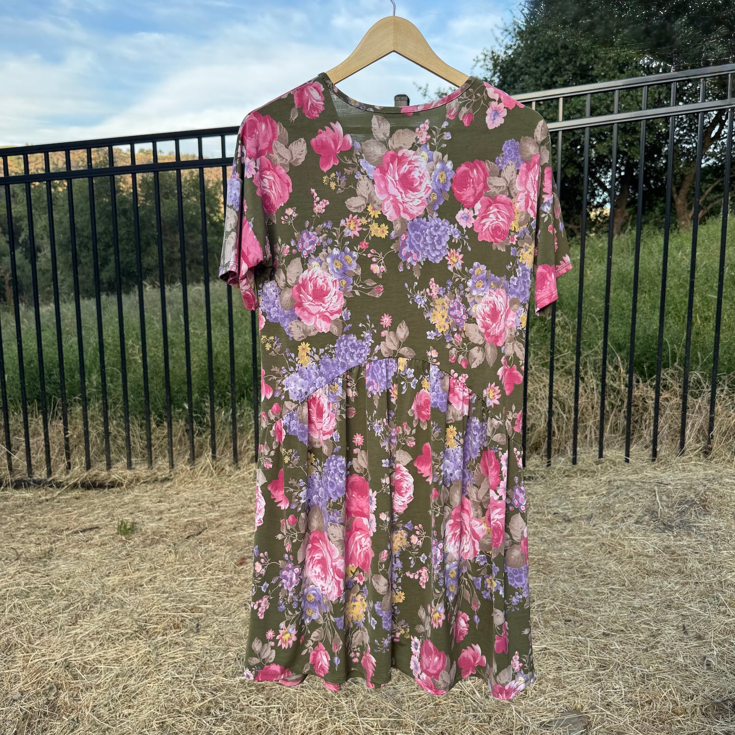 Green Pink & Purple Floral Dress