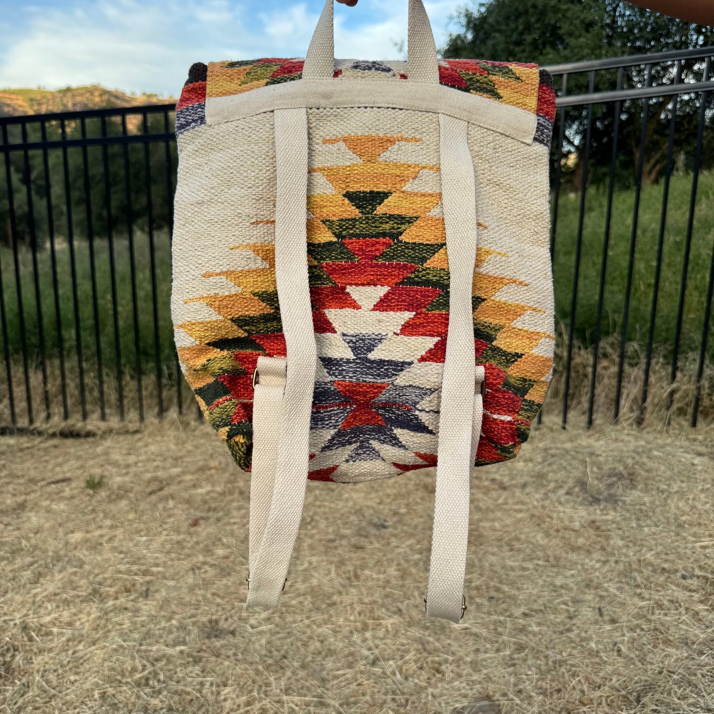 Tan & Multicolored Aztec Backpack