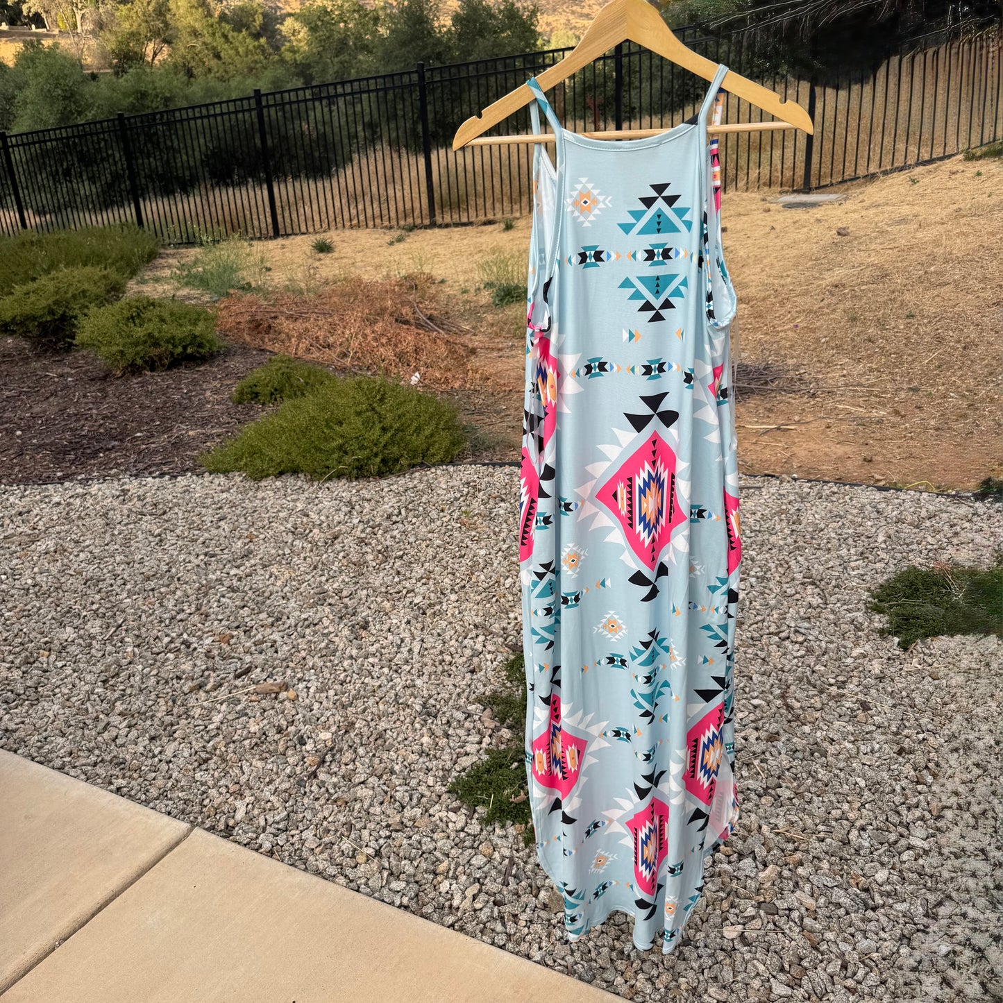 Blue & Pink Tribal Print Aztec Maxi Dress