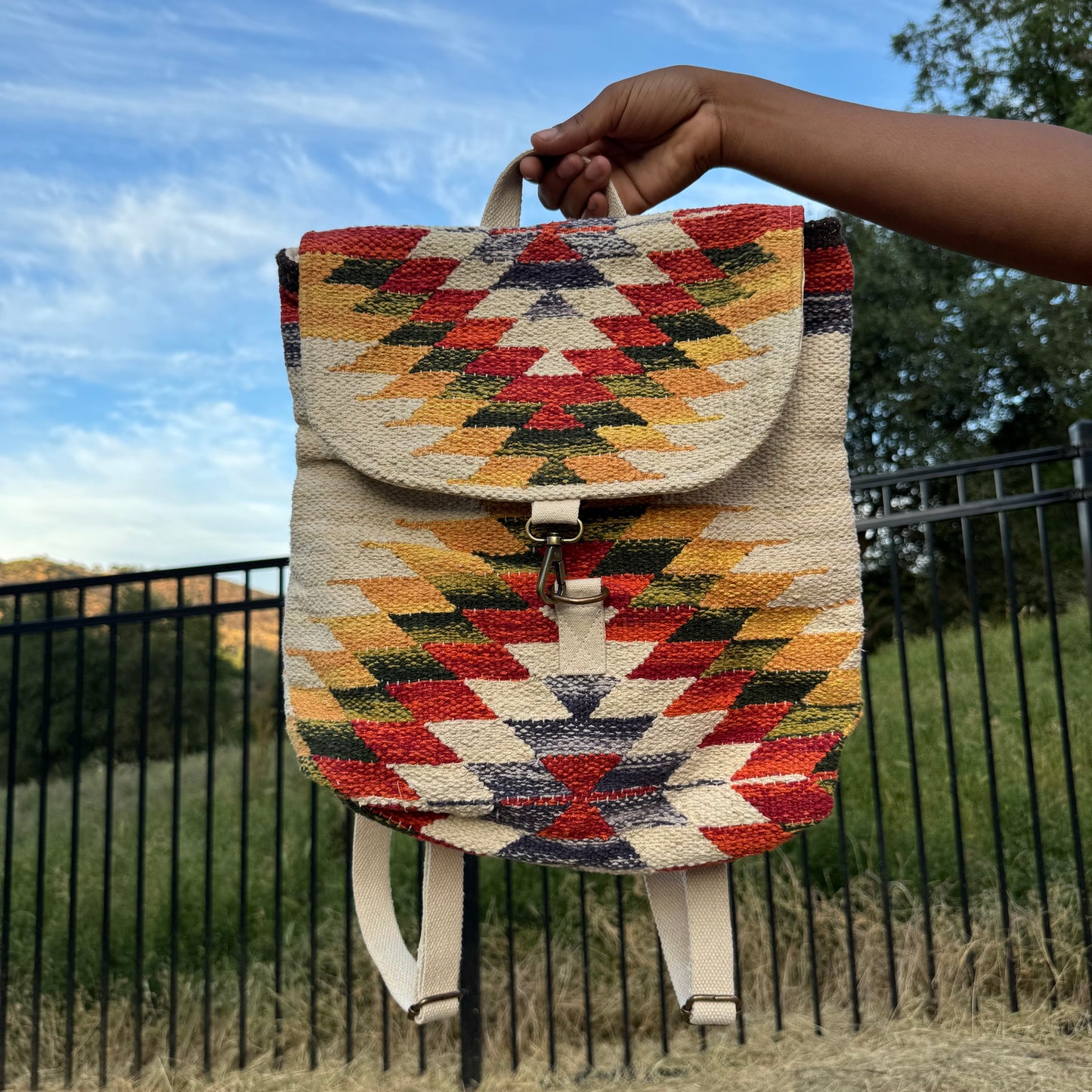Tan & Multicolored Aztec Backpack