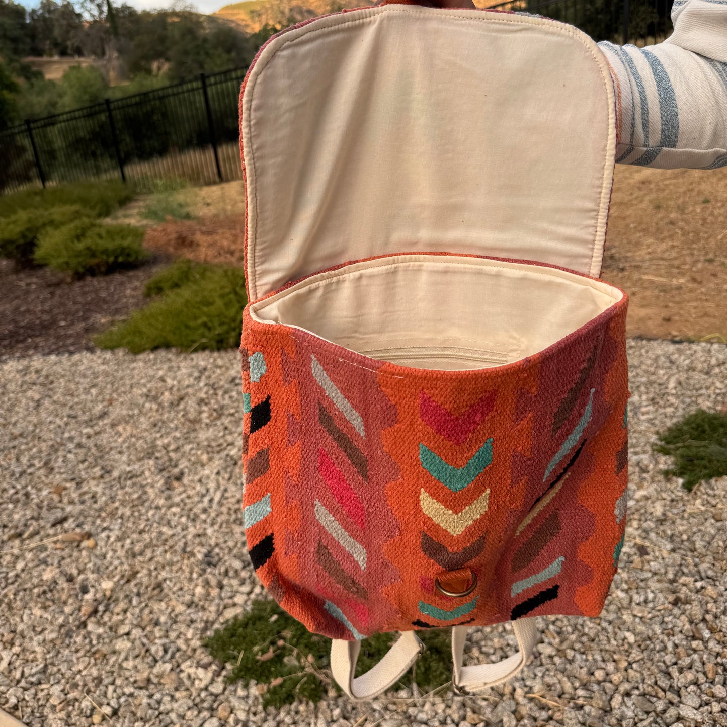 Orange Multicolored Tribal Arrow Print Backpack