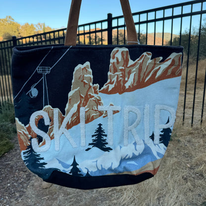 Large Ski Trip Woven Tote Handbag