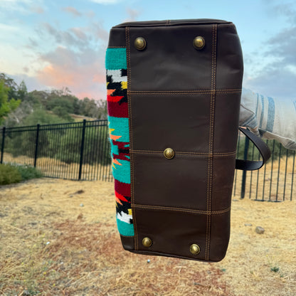 Genuine Leather Turquoise Tribal Print Duffel Bag