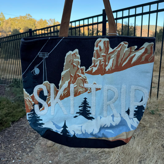 Large Ski Trip Woven Tote Handbag