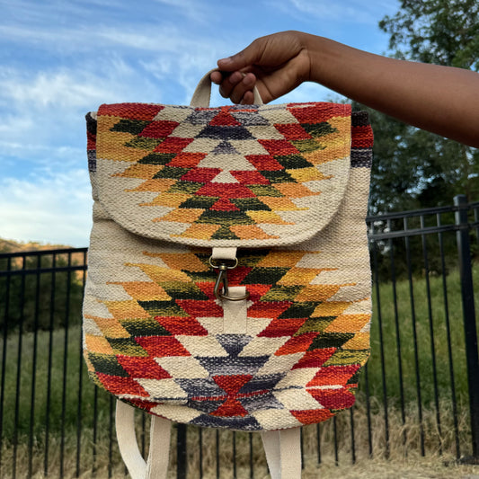 Tan & Multicolored Aztec Backpack