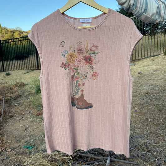 Blush Pink Rustic Floral Boot Shirt