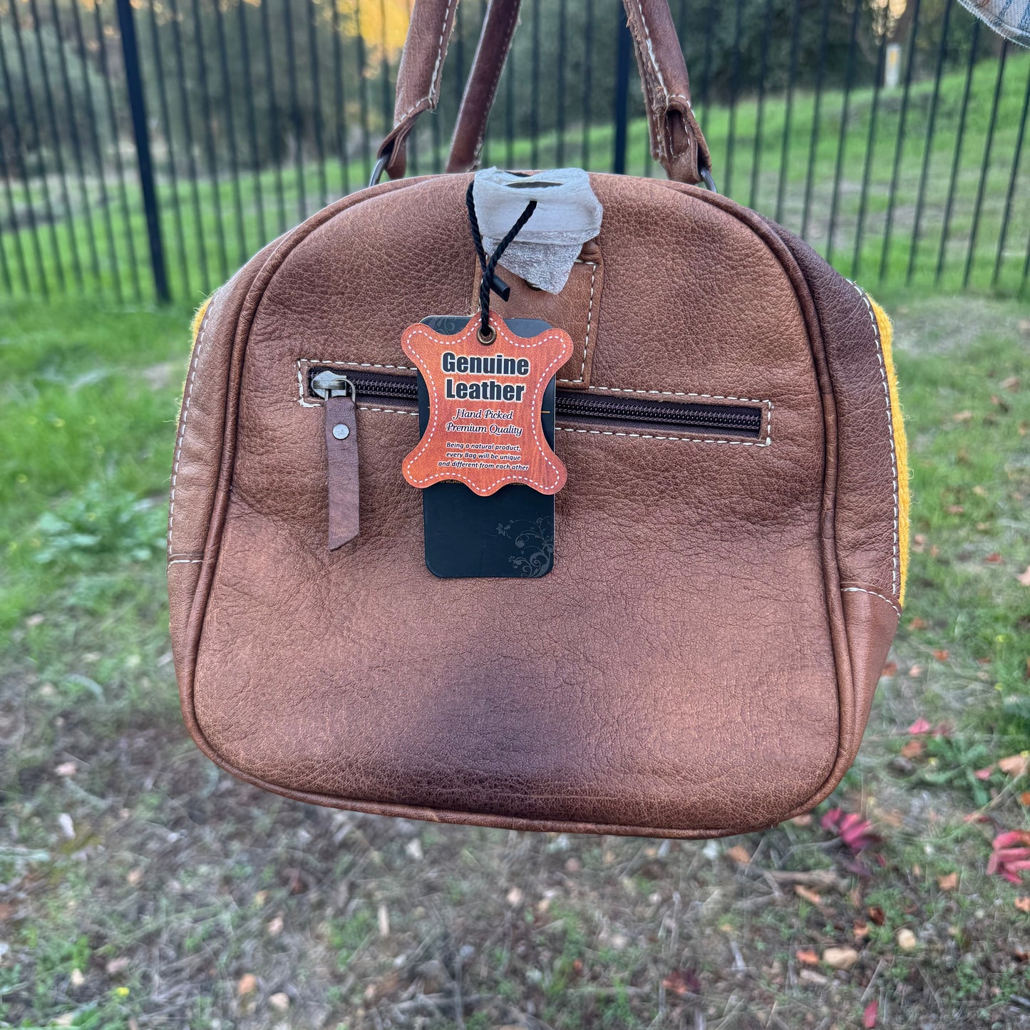 American Darling Genuine Leather Yellow Tribal Print Duffle Bag