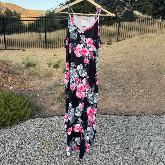 Black & Pink Floral Maxi Dress