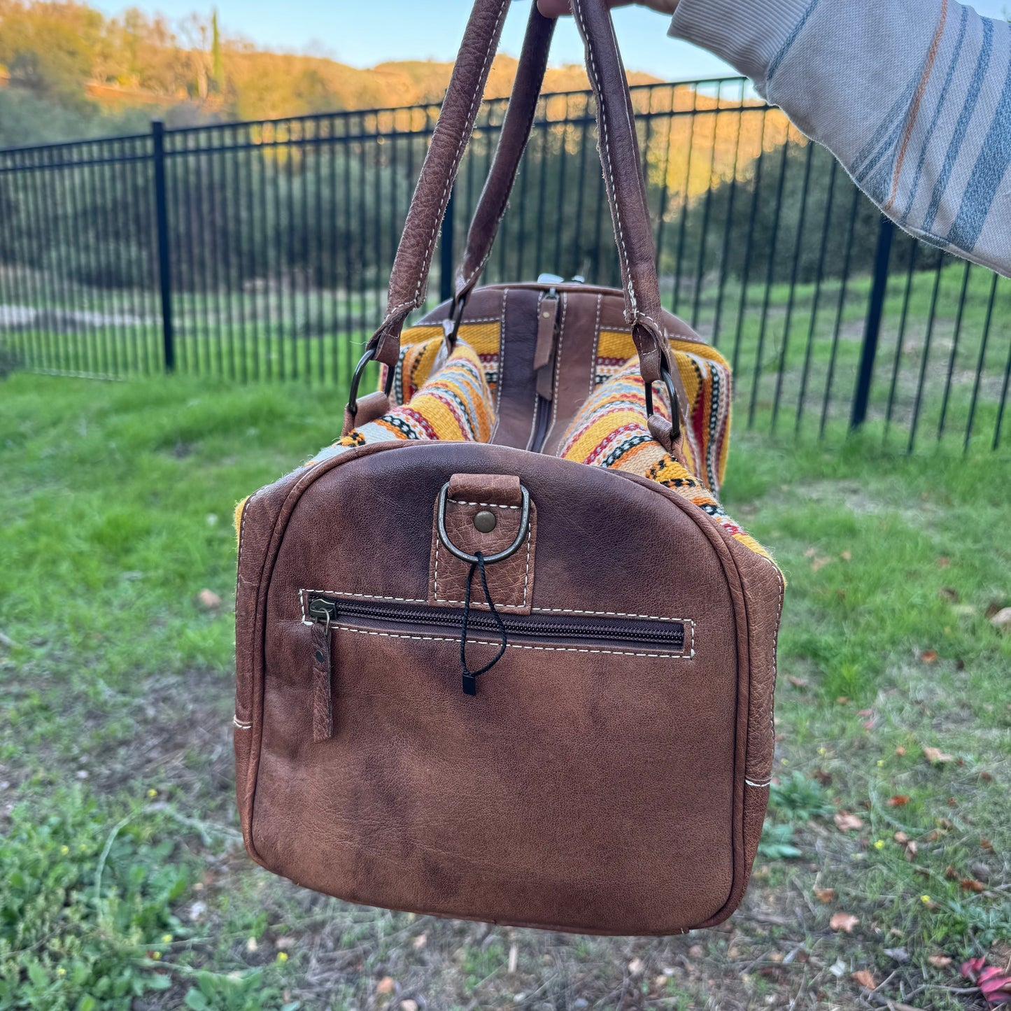 American Darling Genuine Leather Yellow Tribal Print Duffle Bag