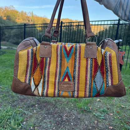 American Darling Genuine Leather Yellow Tribal Print Duffle Bag