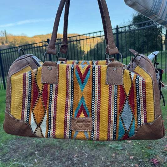 American Darling Genuine Leather Yellow Tribal Print Duffle Bag