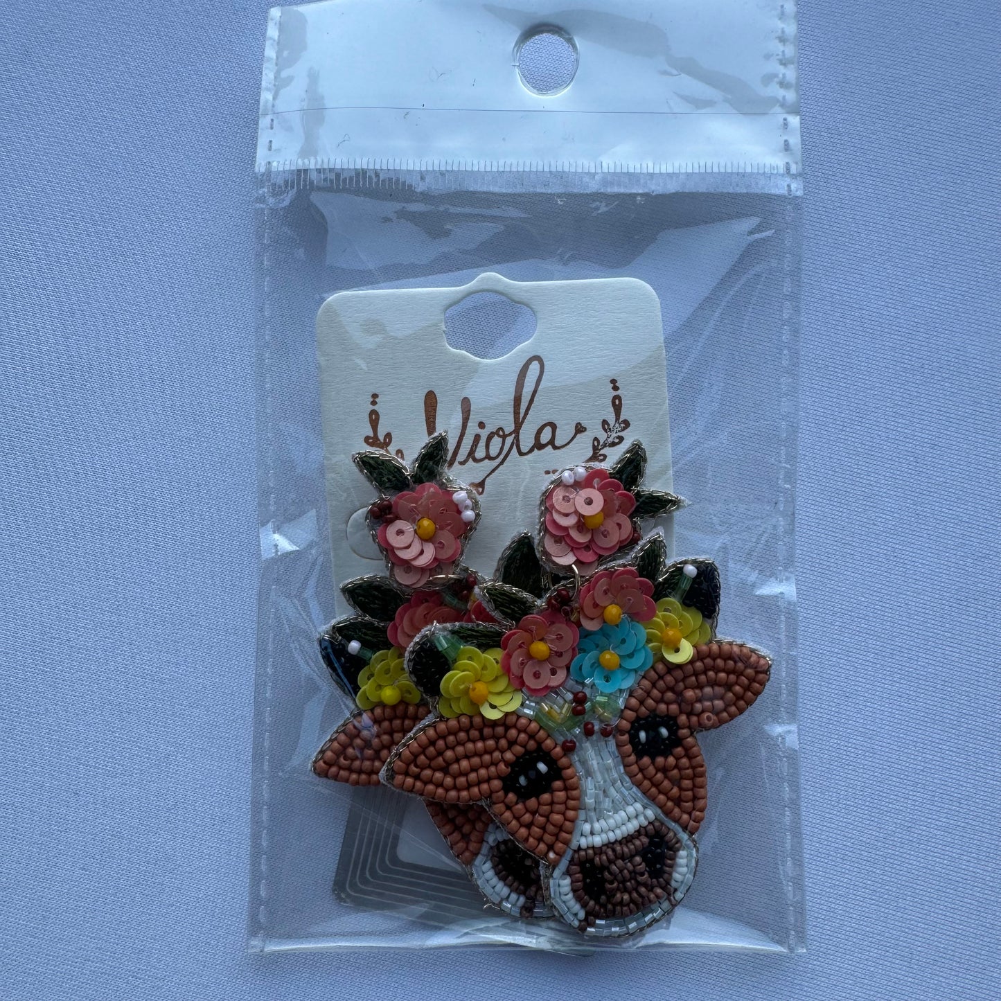 Floral Cow Country Beaded Earrings