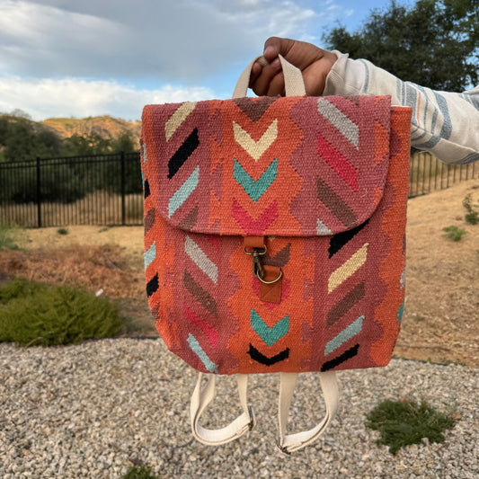 Orange Multicolored Tribal Arrow Print Backpack