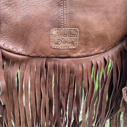 Large American Darling Genuine Leather & Cowhide Cactus Fringe Purse
