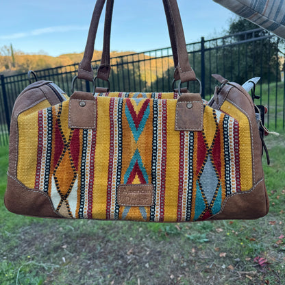 American Darling Genuine Leather Yellow Tribal Print Duffle Bag