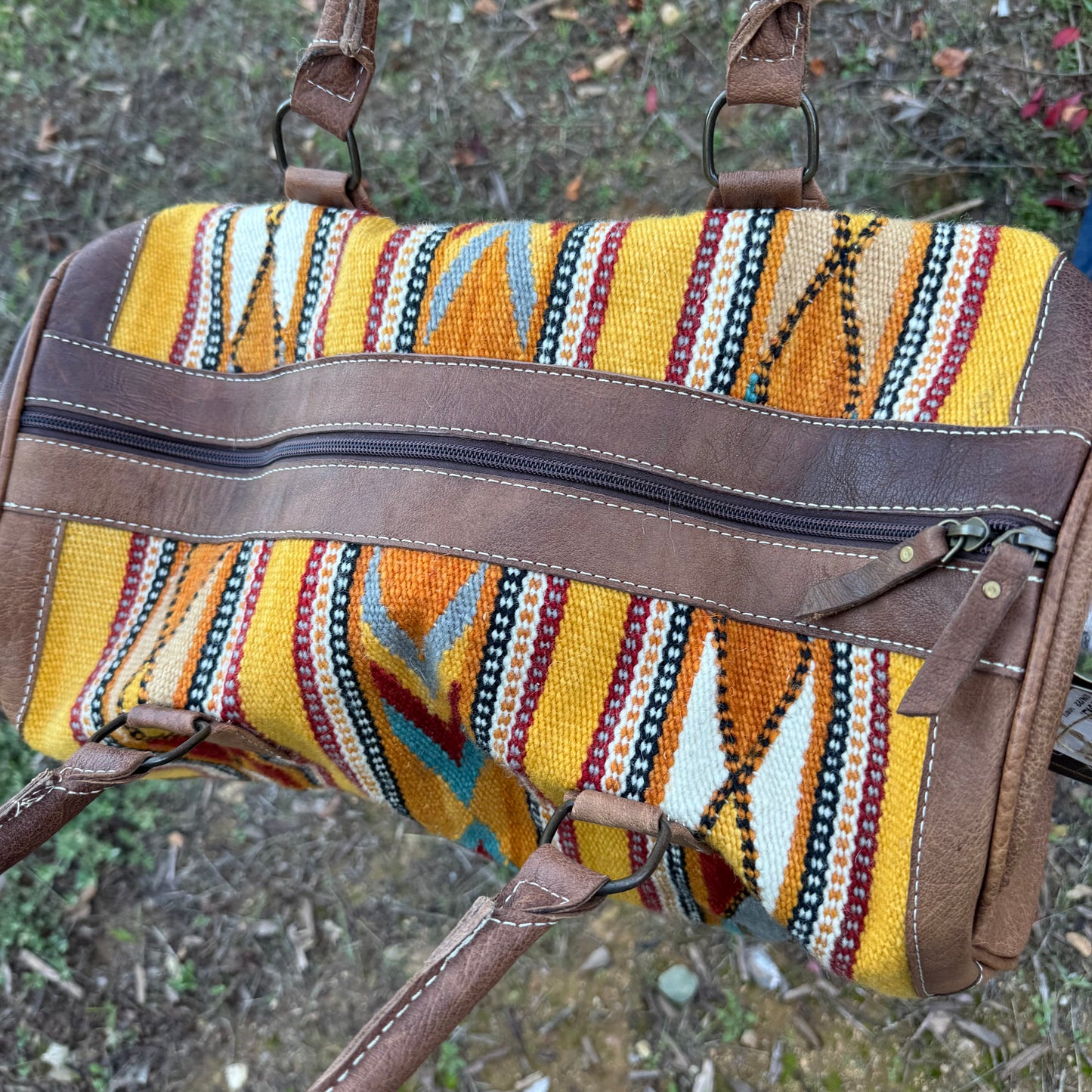 American Darling Genuine Leather Yellow Tribal Print Duffle Bag