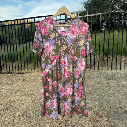 Green Pink & Purple Floral Dress