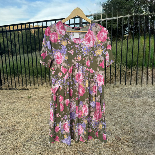 Green Pink & Purple Floral Dress