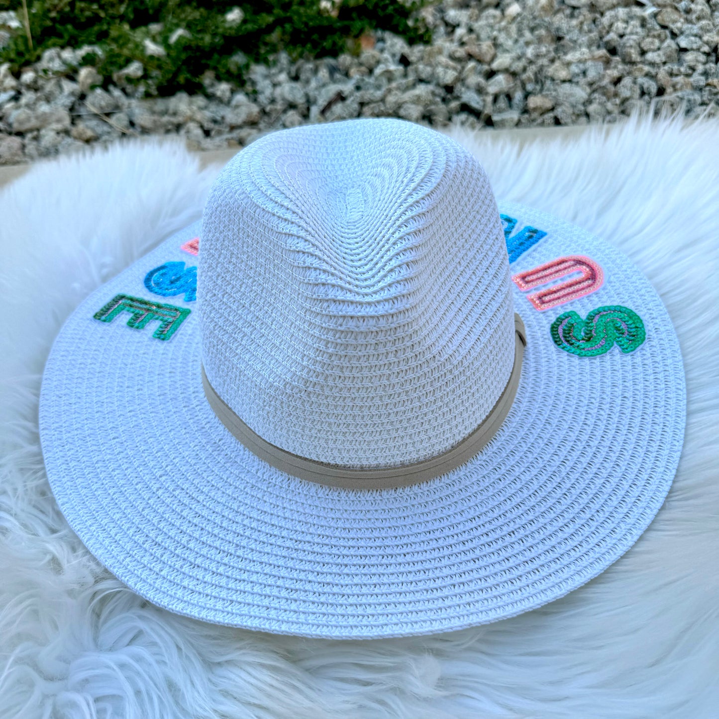 Sun Please White Sequins Sun Hat